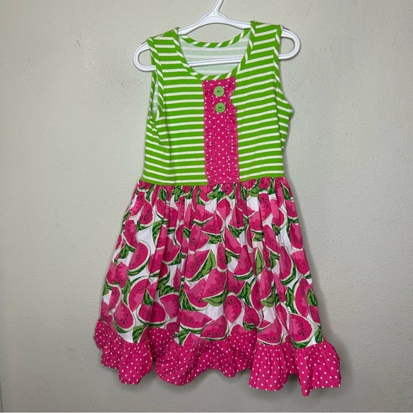 Eleanor Rose Green and Pink Watermelon Kids Dress Size 6/7 - Picture 1 of 6